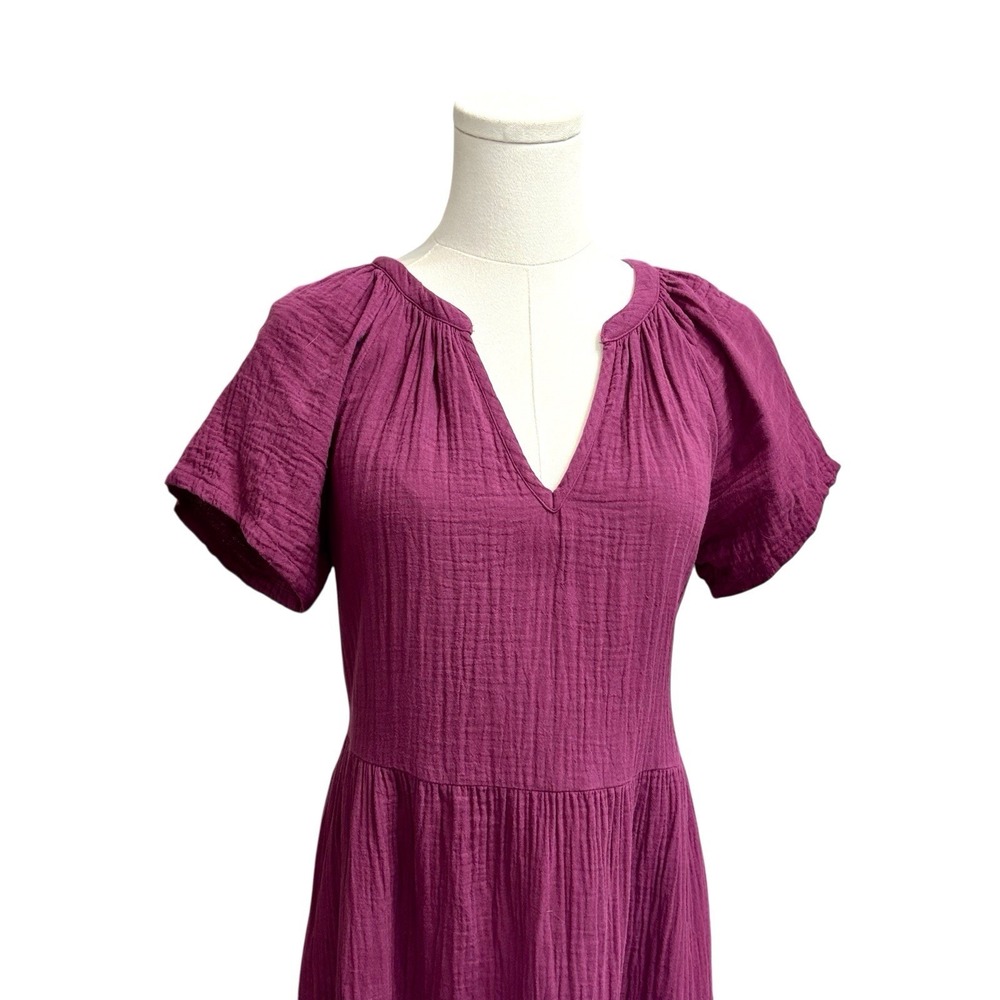 Pact Coastal Double Gauze Breezy Midi Dress Sz M Pockets Sangria Red - Picture 5 of 16